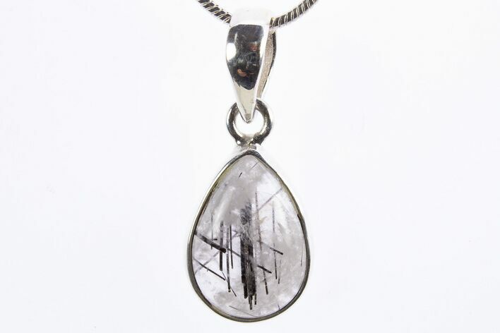 Glassy Tourmalinated Quartz Pendant - Sterling Silver #305027